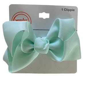 NWT Wonder Nation Mint Green Grosgrain Hair Bow Clip for Girls 4”x3”